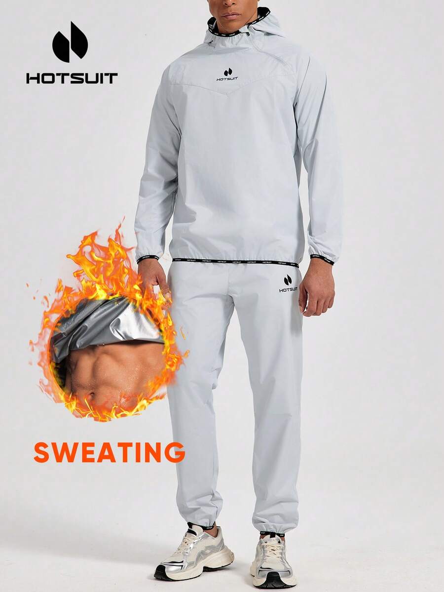 HOTSUIT Men's Sauna Suit Set, Includes Sweatshirt And Sweatpants, Ideal For Gym Workouts; Men's Sports Jacket And Pants, Also Suitable As Valentine's Day Gift - Light Grey - View 1