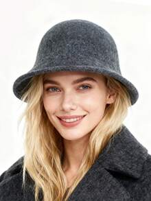 1pc Women's Autumn/Winter Warm Wool Fisherman Bucket Hat, Knitted, Stylish, Suitable For Coat Matching