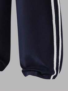 Tween Girl Numeric Print Asymmetric Shoulder Short Sleeve Top And Pants Set - Royal Blue - View 6