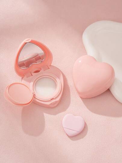 1PC Pink Love Mini Air Cushion Foundation Empty Box, Love Style/Oval Style, Cute Fashion Design, Reusable Cosmetic Empty Box With Mirror And Puff, Tweezers And Spoon - Convenient And Portable Refillable Beauty Storage Box