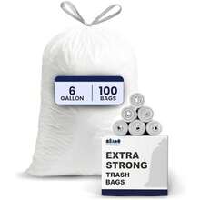Plasticplace Bolsas de basura de 6 galones, 0.7 mil, forros blancos para cubos de basura con cordón, 17 x 20 pulgadas (100 unidades)(Blanco y gris 100 Unidad (Paquete de 1)) - Multicolor - Ver 1
