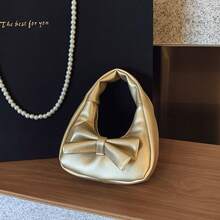 1pc Girl's Bow Decor PU Leather Mini Handbag, Zipper Closure, Casual Cosmetic/Coin Purse, Suitable For All Seasons Daily Use