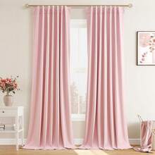 Beige Linen% Blackout Curtains 84 Inch Long, Rod Pocket/Back Tab/Hook Belt/Clip Rings, Thermal Insulated Drapes Bedroom Living Room With Hooks (1 Panel, 60 X 84), Stylish Window Treatments - 粉色 - 查看 9