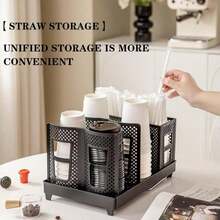 Villelei Coffee Mug Holder Cup &Amp; Straw Organizer With Stand, 6 Dispensers For Coffee Station, Bar, Office, Home, Restaurant, Lounge, Countertop - 白色 - 查看 3