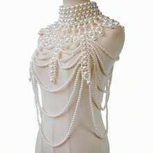 1pc Handmade Woven White Faux Pearl Necklace/Body Chain, Unisex, Beaded Necklace For Women, Suitable For Wedding, Party, Carnival, Fashion Show, Gift - STL007 - View 10