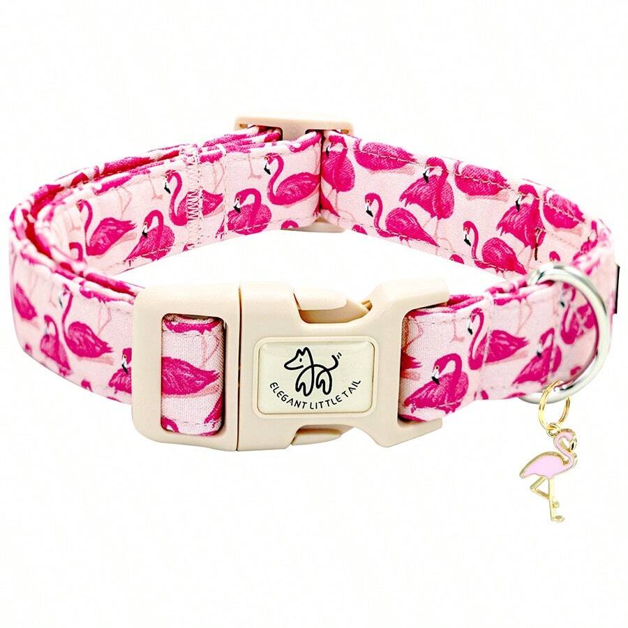 Elegant Puppy Collar With Tail, Cute Flamingo Pet Collar, Adjustable Puppy Collar - Rose Red - View 1
