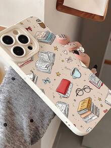 1pc Fashionable & Unique Book, Bow, Glasses, Artistic Pattern Soft Phone Case, Compatible With IPhone 16/16Pro/16Plus/15/15ProMax/15Pro/11/12/13/14ProMax/11Pro/11ProMax/12Pro/12ProMax/13Pro/13ProMax/14Pro/14ProMax, Elegant & Creative - Multicolor - View 3