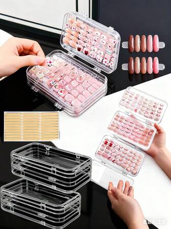 透明美甲收纳盒，可堆叠亚克力指甲油展示盒，手链项链首饰收纳盒，带双面胶带，适用于美甲沙龙、DIY爱好者、新娘造型师、情人节和圣诞节礼物，大容量透明美甲收纳盒 - 防尘便携式美甲及配件收纳盒