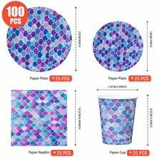 Iridescent Fish Scale Disposable Plates, Napkins, Cups, Party Supplies For 25 Guests, Disposable Paper Plates For Birthday, Wedding, Party, Family Picnic - Multicolor - View 2