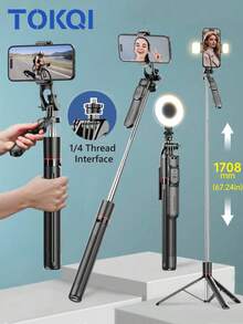 TOKQI 170CM Selfie Stick Tripod, 360° Panoramic Shooting Selfie Stick Tripod, Selfie Stick Tripod With Remote Control & Stabilizing Grip, Detachable Phone Mount & Telescopic Travel Tripod, Versatile Travel Tripod For Video & Selfies - Universal Smartphone Compatibility. - Multicolor - View 3