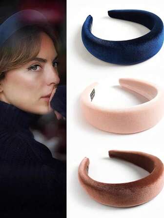 1 pieza Diadema de terciopelo de unicolor, diadema de esponja simple para mujeres, diadema de borde ancho para lavarse la cara, adecuada para damas/niñas, otoño/invierno, aro para el cabello