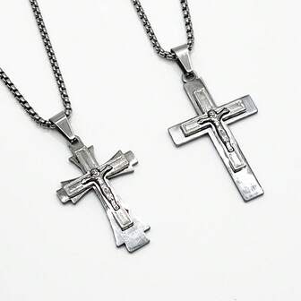 1pc Classic Cross Pendant Necklace For Men, Stainless Steel Titanium Steel, Versatile Daily Wear
