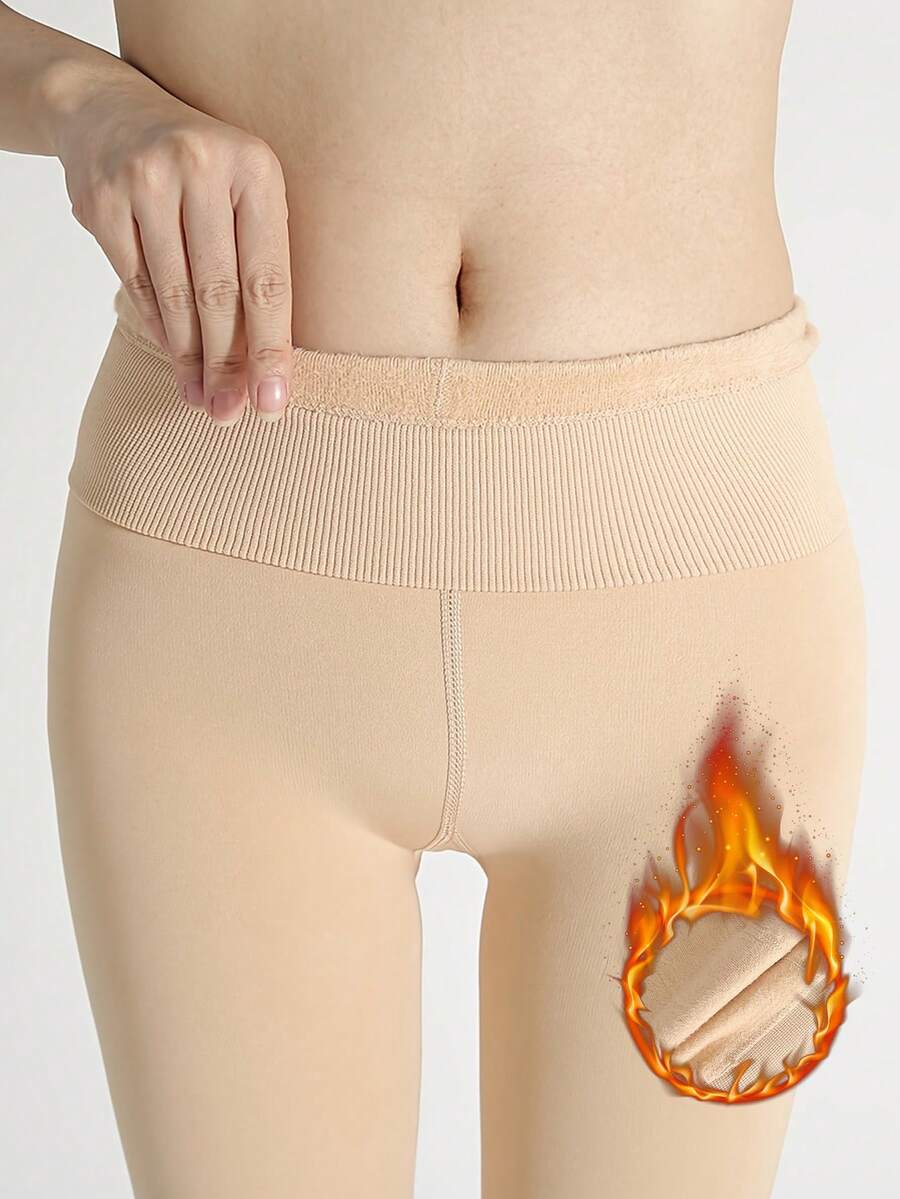 女士200克保暖内衬打底裤，保暖舒适，适合日常休闲穿着，秋冬季 - 杏色 - 查看 1
