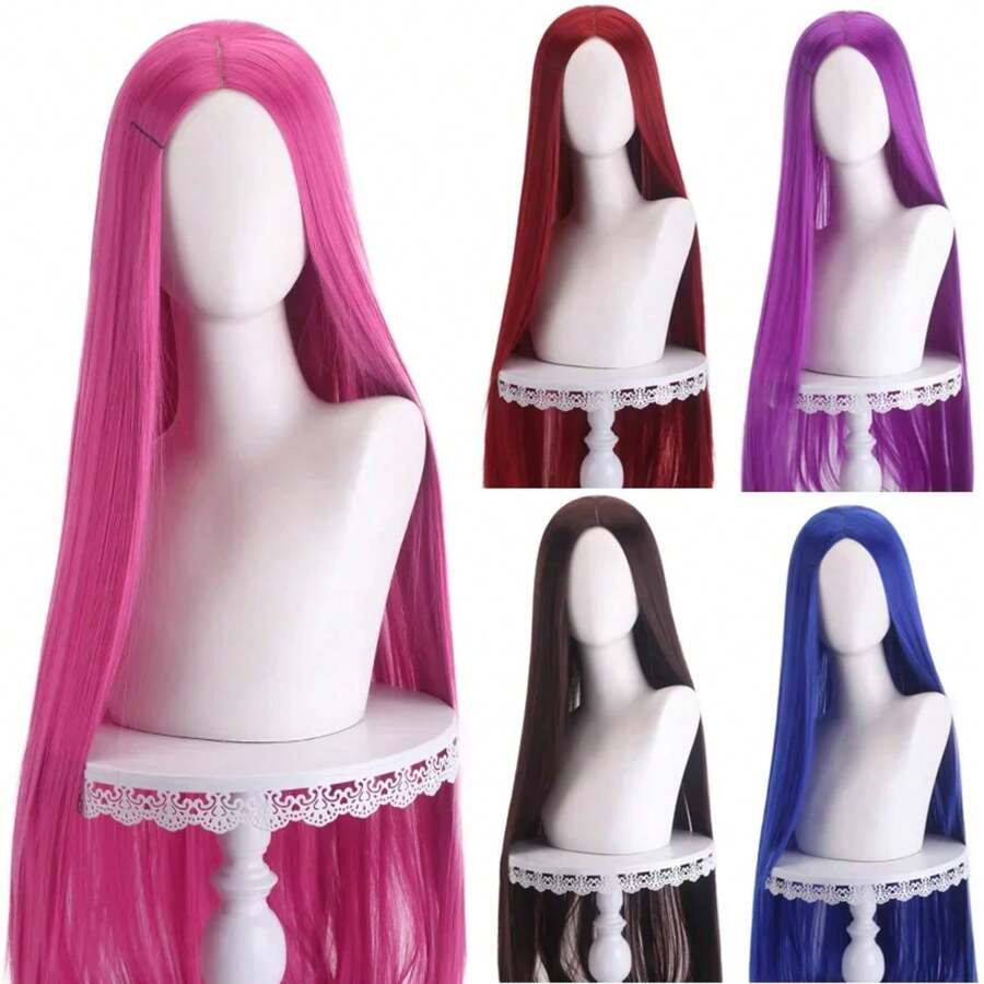 Peluca de Cosplay larga y recta de 40 pulgadas, pelucas de pelo sintético resistentes al calor con separación Central, Rubio, rosa, rojo y morado ZPFE - K002-01 - Ver 1