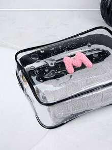 Transparent PVC Portable Storage Bag, Comes With Multi-Color Towels, Can Be Embroidered With A-Z Letters, Names Or Logos, Large Capacity Cosmetic Organizer, Waterproof, Zipper Closure, Can Be Used As Makeup Bag, Travel Organizer, Beauty Pouch To Store Lipsticks, Makeup Brushes, Skincare Products, Phones, Coins, Small Items, Suitable For Home And Vacation Use - Multicolor - View 8