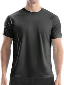 Men's UPF 50+ Swim Shirts, Short Sleeve Rash Guard, Quick Dry-Shirt Fishing And Surfing - 炭灰色 - 查看 8