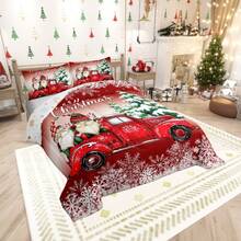 Castle Fairy Christmas Truck  Comforter Set Queen/King Size Santa Pine Snowflake Bedding Set   Adults Bedroom/Xmas Decor New Year Holiday Retro  Comforter Red Romantic Bedding Set 3pcs 2 Pillowcases - 紅色白色綠色 - 查看 8