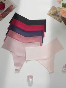 6pcs/Pack Seamless Silk Thong Panties, Sexy High Waist Thong Underwear For Women