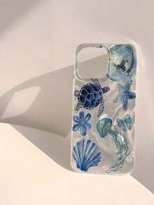 1pc Fresh And Simple Sea Turtle Jellyfish Ocean Elements Shining Waterproof Shockproof Anti-Slip Soft Phone Case Cover For IPhone,Suitable For IPhone 17 Air,IPhone16/IPhone15/XR/7p8p/P12promax/P13promax/P14PROMAX/P13/P14/P11/P12/P14, XS/S/XSMAX/, Cute & Fashionable Thick Protective Cover - 小羽毛 - 查看 4