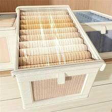 1/2pcs Uncovered/Covered Fabric Foldable Transparent Window Clothing Storage Box, Drawer Style Jeans Organizer Box For Home - Beige With Lid - View 5