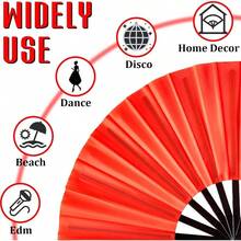 Red Hand Fan Men Women Large Folding Hand Fan Rave Clack Handheld Fans Tai Chi Nylon Cloth Kung Fu Fans EDM Club Party Dance Performance Role Playing Concerts Supplies - Red - View 5