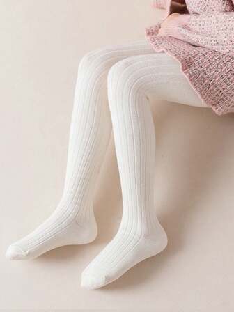 1item Solid Color Simple Tights For 10-Year-Old And Younger Kids' Baby Girls In Spring And Fall