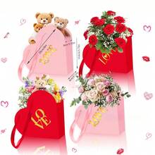 12/6个心形花盒，婚礼花束收纳桶，情人节花盒，带提手的鲜花包装纸袋篮，花店/新娘礼品 - 彩色 - 查看 6
