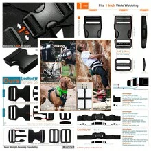 Buckles For 1" Straps: 6 Set Side Release Buckle And 12 Pcs Tri-Glide Sliders Fit 1 Inch (25 Mm) Wide Nylon Webbing, Plastic Snap Clip Quick Fasteners Replacement Heavy Duty Dual Adjustable - 1 Inch X 6 Pack - View 7