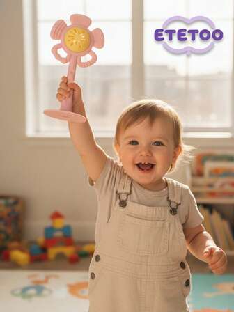 ETETOO 1 pieza Juguete de sonajero con forma de flor y ventosa - Juguete con ventosa - Mordedor masticable - Juguete de sonajero para agarrar con la mano, material de silicona, regalo de Navidad