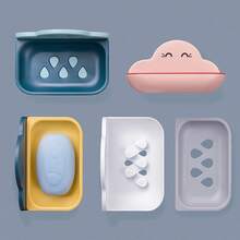 Jabonera autoadhesiva, jabonera de plástico, jabonera con Orificio de Drenaje, Recipienteón, Rejilla Esponja de Cocina, Uso repetido, fácil de Limpiar (Color : White) - 1 - Ver 4