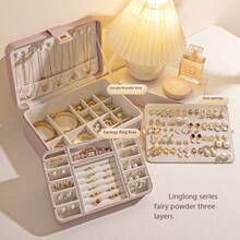 JewelryStorageBoxLEDMirror LED 紧凑型多功能 3 色可调节化妆镜和珠宝盒组合，照亮您的美丽，防水、防尘，适用于化妆品、耳环、戒指和珠宝收纳，阳光旅行凉爽返校