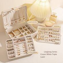 JewelryStorageBoxLEDMirror LED 紧凑型多功能 3 色可调节化妆镜和珠宝盒组合，照亮您的美丽，防水、防尘，适用于化妆品、耳环、戒指和珠宝收纳，阳光旅行凉爽返校