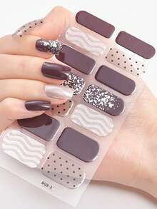 2片/套 全覆盖防水美甲贴纸，渐变金属效果美甲贴，美甲装饰贴，适合日常女性使用 - 彩色 - 查看 13