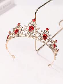 1件新娘头饰，优雅闪亮水晶皇冠发箍婚礼发饰，皇冠，头饰，服装皇冠 - 紅色 - 查看 5