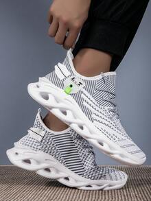 Men's Knitted Casual Shoes – Breathable Lace-Up Sneakers With Cushioned Sole, Lightweight Walking Shoes For Indoor & Outdoor, Ideal Gift For Men - 白色 - 查看 5