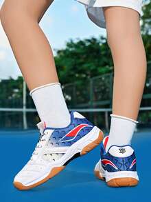 1 Pair Kids Boys' Professional Badminton Shoes, Rubber Non-Slip Sole, Microfiber Material, Fashionable Contrast Color Lace-Up Design, Easy On/Off, Sports Sneakers For Training & Competition - Multicolor - View 8