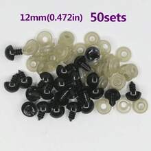 50 piezas/100 piezas Ojos de de plástico negro transparente de 10-12 mm (0.394-0.472 pulgadas) para juguetes, kit de manualidades Amigurumi, accesorios de decoración de muñecas - Negro - Ver 10
