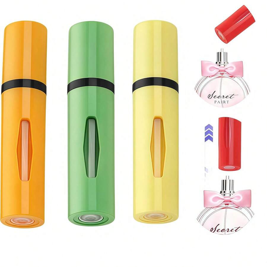 3PCS Refillable Perfume Atomizer Bottles, 5ML Portable Separate Perfume Bottle, Refillable Cosmetic Spray Bottles, Refill Pump Traveling And Outgoing (Orange -Green-Yellow)Ins-StyleAesthetic,Portable Fragrance Container ,Travel-Friendly Scent Storage - A - View 1