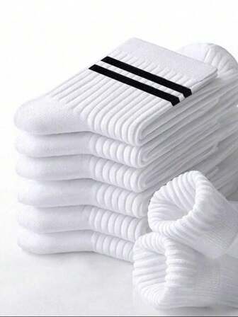 10 pares de calcetines de media pantorrilla a rayas negras y blancas, cómodos y transpirables para negocios y uso casual, resistentes al olor y absorción de sudor, versátiles calcetines deportivos de la serie Shark, suaves, ligeros y resistentes al olor, adecuados para uso diario, Día de San Valentín, vuelta al colegio