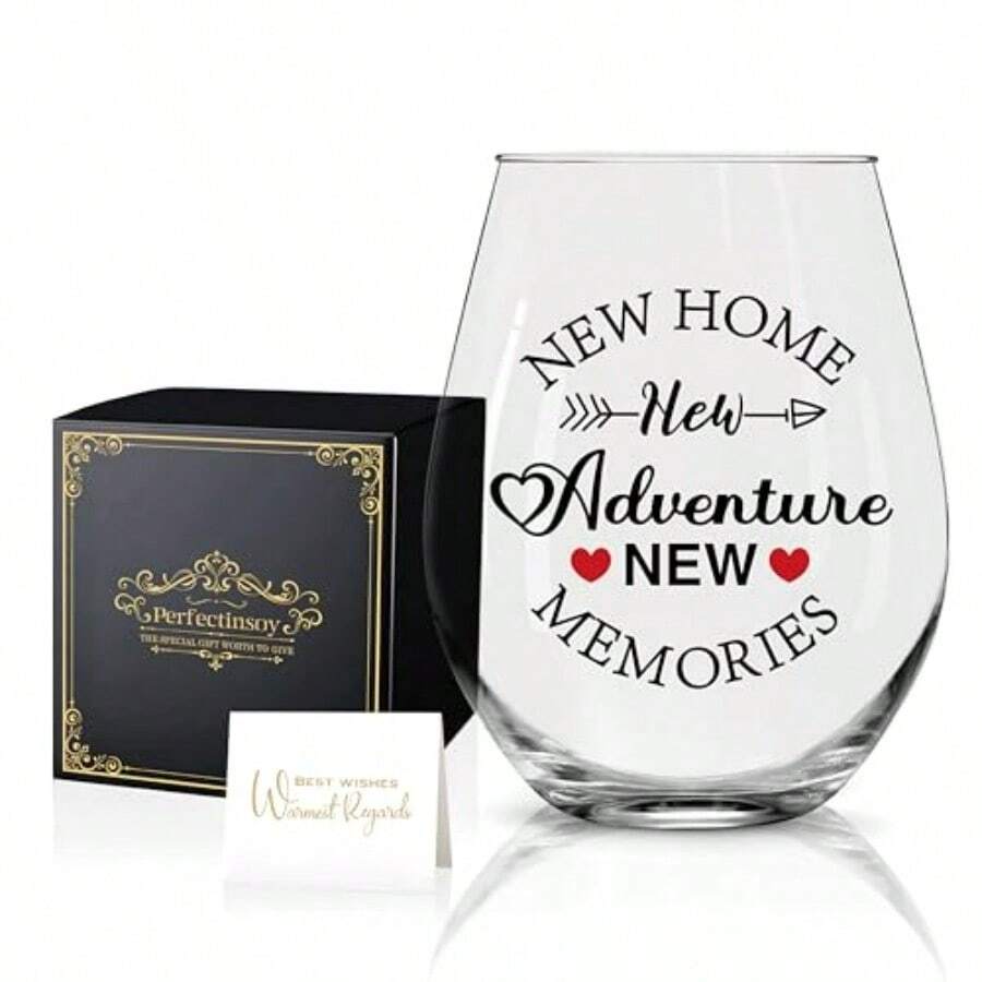 DNew Memories Funny Wine Glass 15 Ounces Transparent Casual Reusable Housewarming Gift For New Homeowner Congrats Home Sweet Home Party Gifts For Men Women Family And Friends - 透明的 - 查看 1