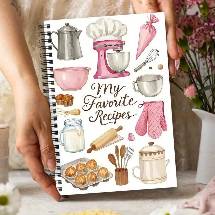 1 pieza Tamaño A5, 50 hojas 100 páginas Cuaderno espiral con portada de recetas colorida en blanco con líneas, adecuado para entusiastas de la cocina - Planificación de comidas DIY y recetas familiares, con diseño de cocina vibrante, perfecto para coleccionar recetas, material de portada de papel con encuadernación espiral, perfecto para la decoración de la cocina del hogar, portada blanda - 1 libro de cocina a color para entusiastas de la cocina. - Ver 1
