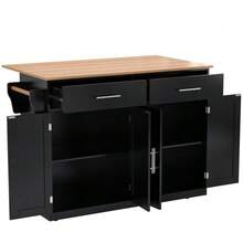 Serving Trolley With Folding Top, 120 X 46 (70) X 91 Cm, White, With Wheels And Interchangeable Wooden Feet, Ideal For The Kitchen And Dining Room. - Black - View 9