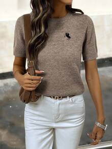 Áo len chui đầu dệt kim màu trơn kiểu Pháp thanh lịch, giản dị, tự do, xuân hè mới cho nữ, áo len nữ, đi làm, hàng ngày, giản dị, công sở - Màu Khaki - Xem 3