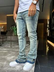 Quần Jeans Ống Loe Co Giãn Ôm Cổ Điển Cho Nam, Thiết Kế Thời Trang Đường Phố Thường Ngày, Phù Hợp Với Mọi Mùa - Màu xanh lam - Xem 5