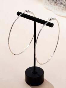 1 Pair Stainless Steel Simple Large Hoop Earrings, Suitable For Daily Wear. Hypoallergenic Minimalist Style Lightweight Metal Circle Earrings, Fashion Casual Daily Wear Accessories Suitable For Party Vacation Street Snap, European American  Oversized Hoop Earrings 2025 - 銀色 - 查看 2