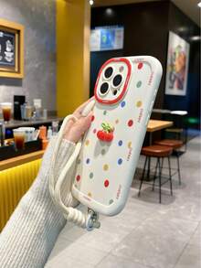 Elegant TPU Personalized Frame Puff Case With Decorative Charms, Wrist Strap, Suitable For IPhone 17pro/17Air /17/17promax 16/11/16pro/16plus/16promax/16e/15Promax/13/14/12/XS/XR/7G/8PXR /7/8, 15Promax, 13, 14, Soft Protective Cover, Anti-Fall, Floral, Wave Design - Multicolor - View 3