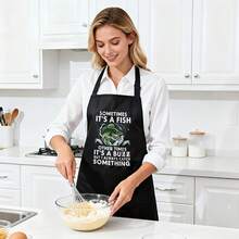 A High-Quality Fishing-Themed Apron Adorned With Fishing Rods And Fish-Shaped Patterns - Unisex Thickened Version With Pocket Design, Durable For Cooking And Fishing Trips, Also An Ideal Gift For Fishing Enthusiasts, Fathers, Mothers, And Fishermen (Suitable For Birthdays, Christmas, Father's Day) - 黑色 - 查看 1