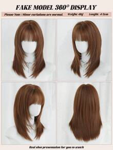 NAMM 20英寸棕色女士假发，中长层次直发，带刘海，优雅蓬松，全机烫耐热，适合日常佩戴，完美适用于节日、音乐节、万圣节、角色扮演、动漫或服装搭配。 - 棕色 - 查看 6