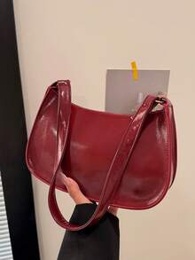 Bolso de hombro con cremallera de unicolor y minimalista, bolso de hombro con cremallera en forma de media luna de unicolor, cartera de piel vegana de color borgoña, bolsa de lencería de color borgoña ideal como regalo de Año Nuevo