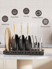 [US-Based Shipping]1pc Black Under-Cabinet Pull-Out Pot & Pan Storage Rack With Sliding Lid Holder And Pot Rack, Kitchen Lid Storage Rack, Adjustable Cookware Holder, Pot Rack Countertop Cabinet Dishware Tray, Pull-Out Storage Rack, Tiered Shelf, Multi-Level Countertop Pot Lid Holder, Under-Cabinet Pot And Pan Storage Rack, Sliding Pot Lid Holder And Cookware Rack, Pull-Out Pot And Pan Storage Rack, Kitchen Pull-Out Dish Drainer, Storage Rack, Plate Holder, Carbon Steel Shelf, Countertop Dish Rack, Large Capacity For Pots, Lids, Baking Tools, Tableware, And Cookware. Slides Into Cabinet For Storing Pots, Lids, Baking Tools, And Tableware. 8 Adjustable Shelves. - Nhiều màu - Xem 7
